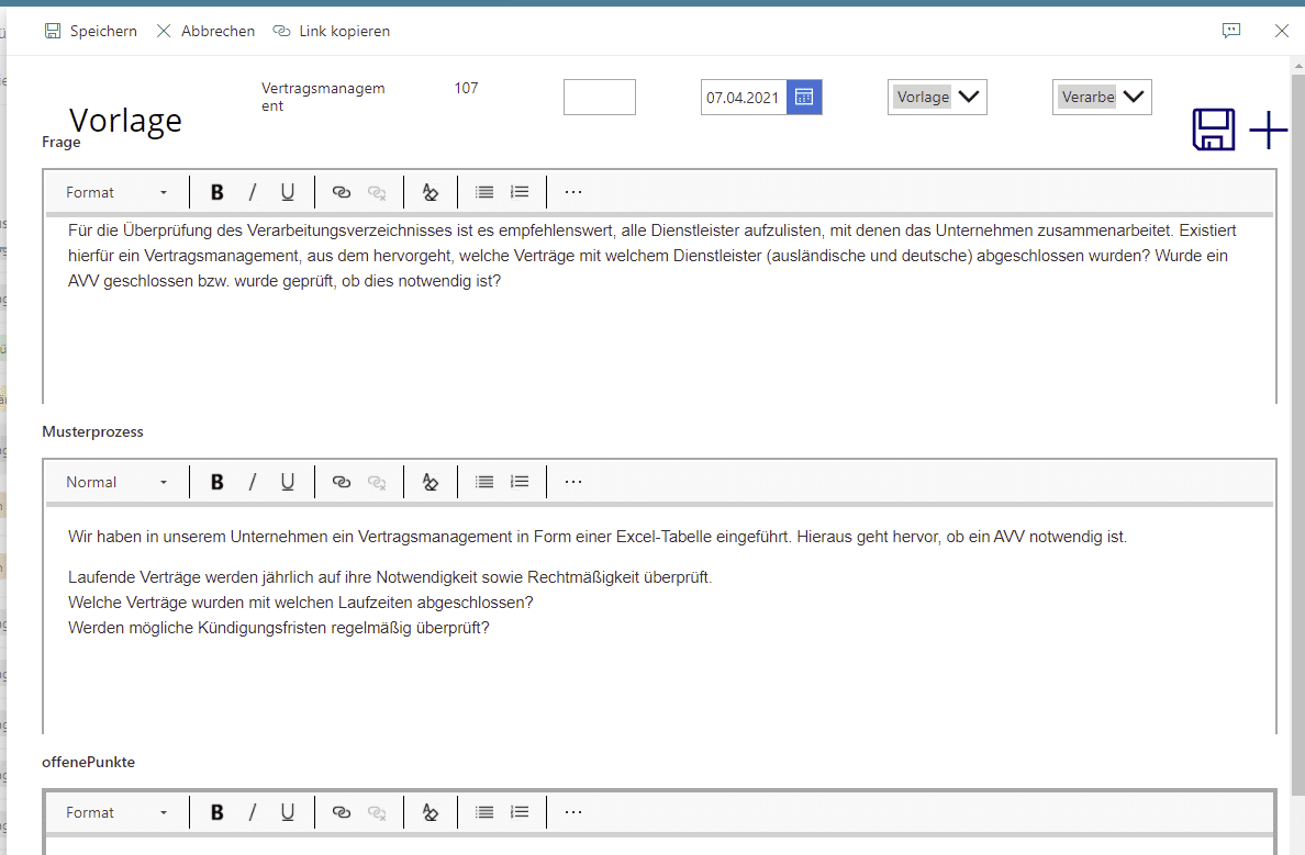 Powerapps-Formular für Datenschutzmanagement